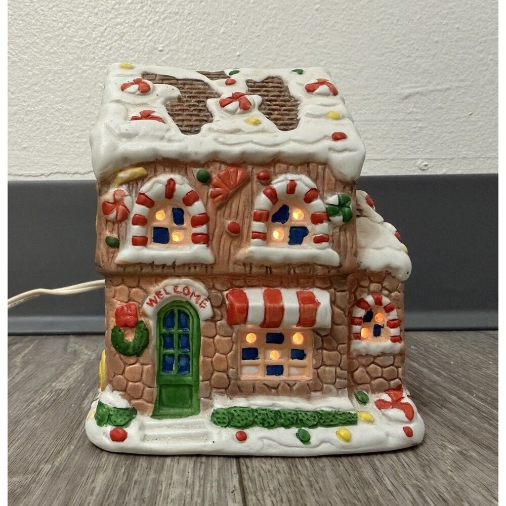 Vintage Porcelain Christmas Light Up Holiday House Decoration - Works